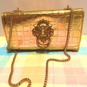 New Glamorous Rare Gold Croc-Embossed Wristlet with Ornate Clasp, no label.
